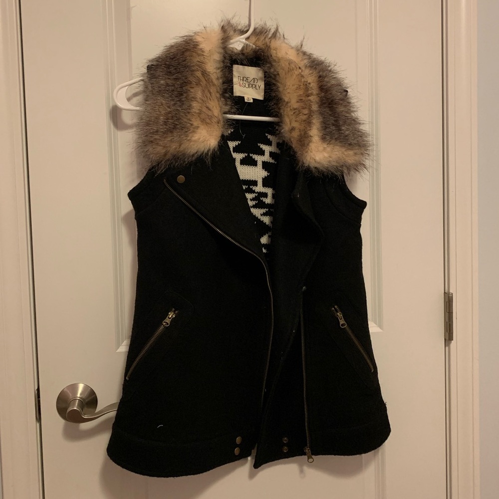 Black patterned fur vest